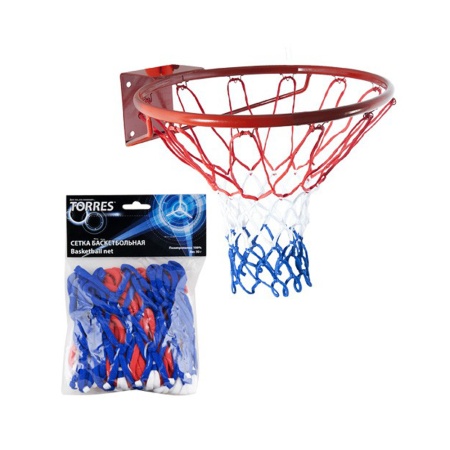 Купить Сетка баскетбольная Torres, нить 4 мм, бело-сине-красная в Благовещенске 